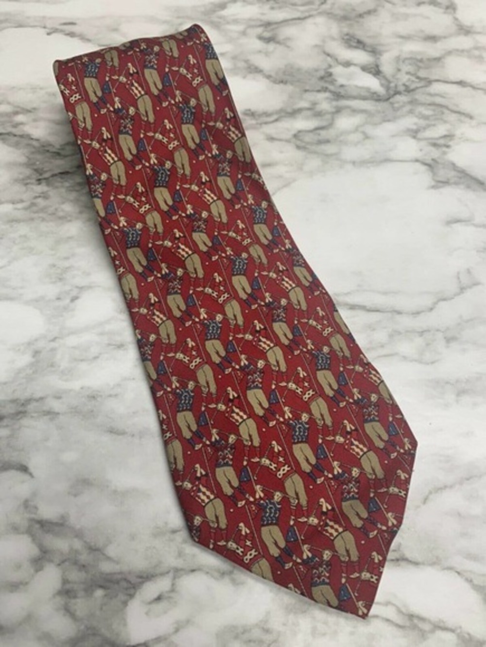 Salvatore Ferragamo Men’s 100% Silk Neck Tie Golfer Red